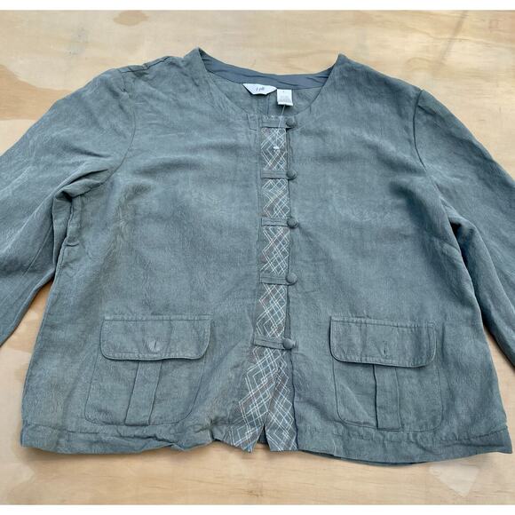 J. JILL Silk & Linen Casual Cropped Button Up Jacket Blazer Women's Gray SIZE L - Picture 2 of 7